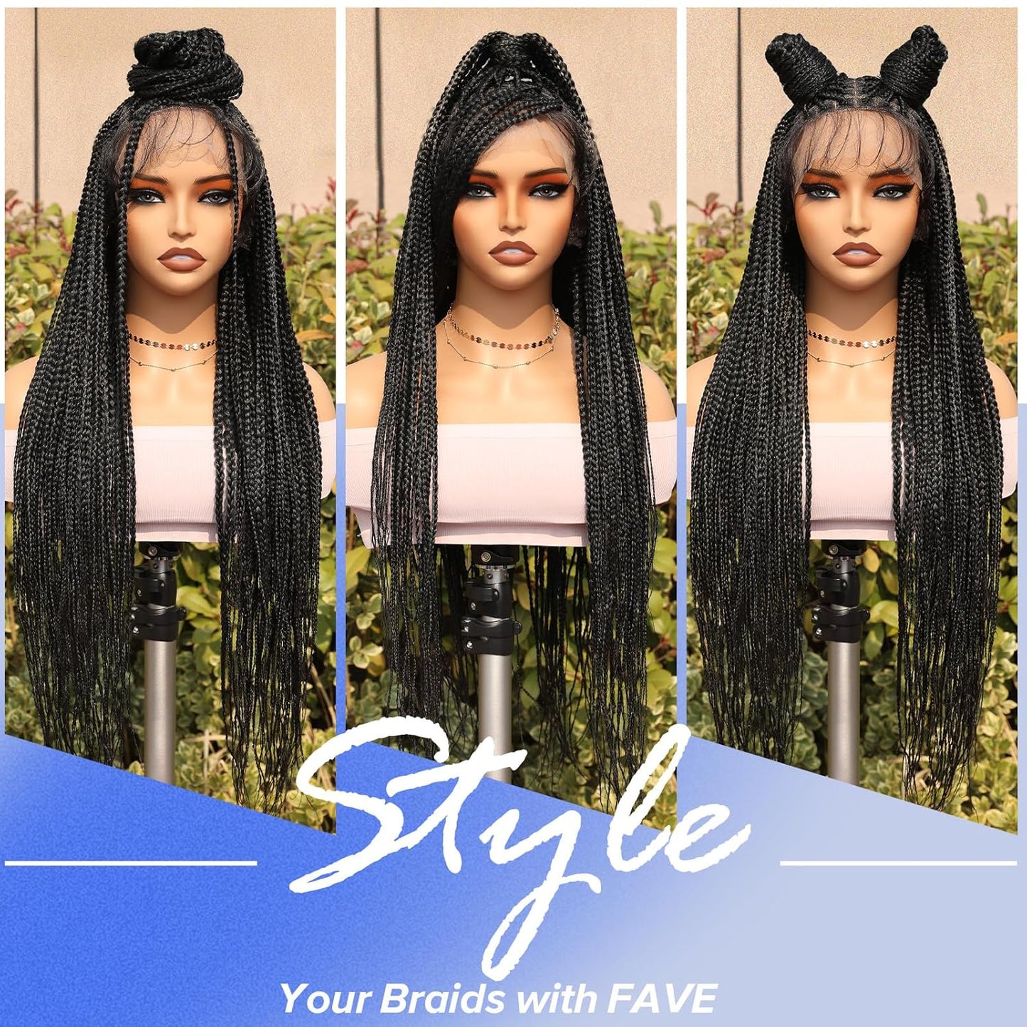 FAVE Full Double Lace Braided Wig (1B, 28, Braid)