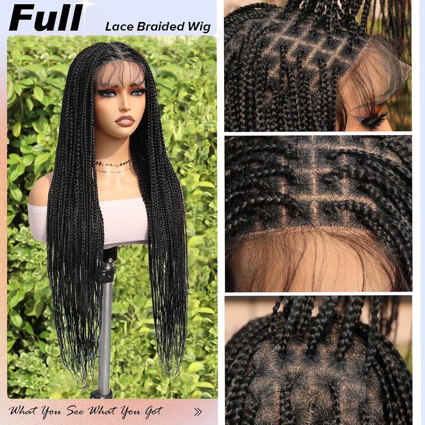 FAVE Full Double Lace Braided Wig (1B, 28, Braid)